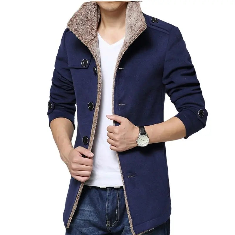 Winter Jackets Mens Casual Men Blends Fleece Warm Windbreaker Coats Men Jackets Clothing Fashion Bomber Jacket Men Coat Solid