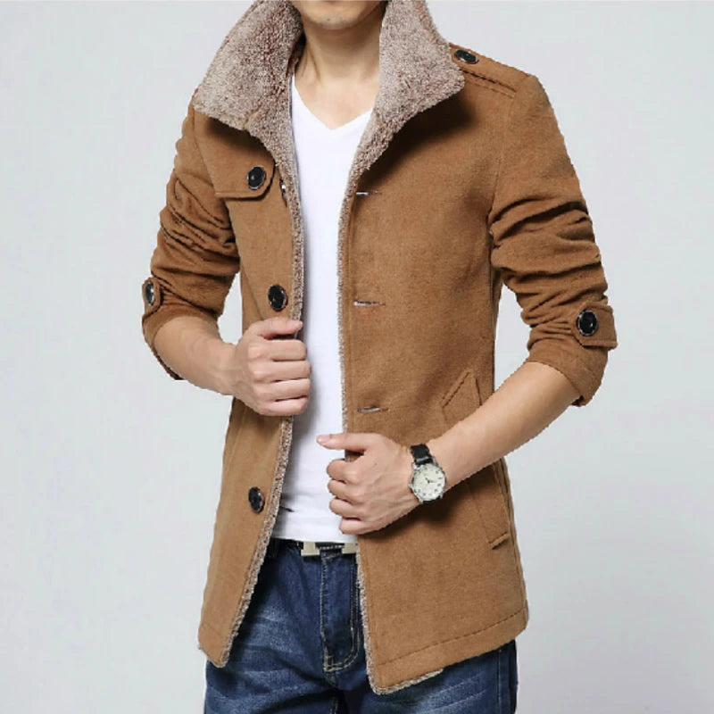 Winter Jackets Mens Casual Men Blends Fleece Warm Windbreaker Coats Men Jackets Clothing Fashion Bomber Jacket Men Coat Solid