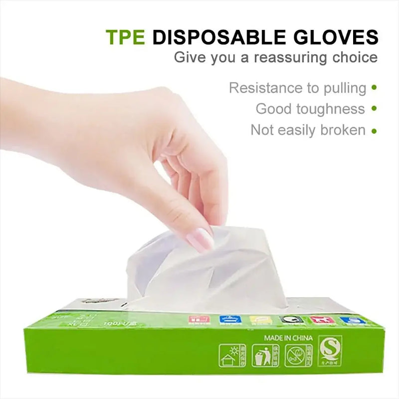 100Pcs Acid Work Safety Disposable Gloves New Food Grade TPE Latex Free Gloves Non-Slip Transparent Cleaning Gloves