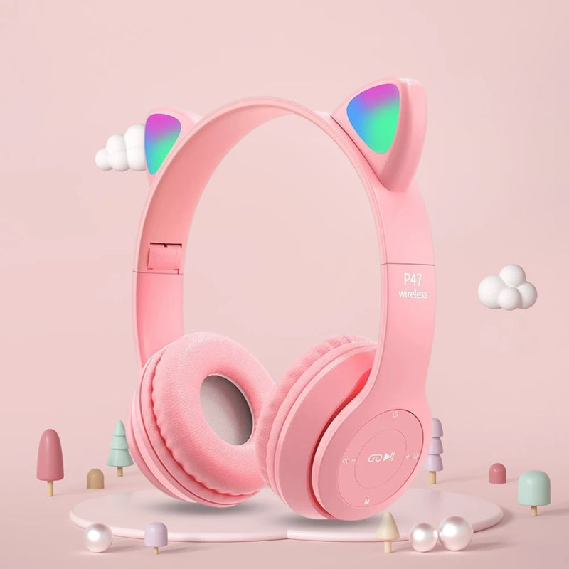 Flash Light Kids Children Headphone Voice Control Bluetooth-Compatible Pink Little Girl Earphone Gift Cartoon Phone Headset Gift