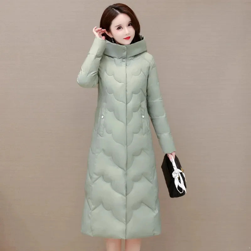 Women's Winter Coats Hooded 2024 New Casual Cotton Padded Jackets for Women Long Parkas Warm Slim Solid Color Winter Overcoat