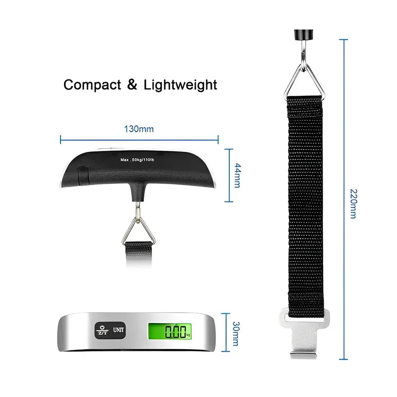 50kg/110lb Portable Electronic Hand Luggage Scale LCD Digital Display Balance Scale Suitcase Travel Weighs Baggage Weight Tool