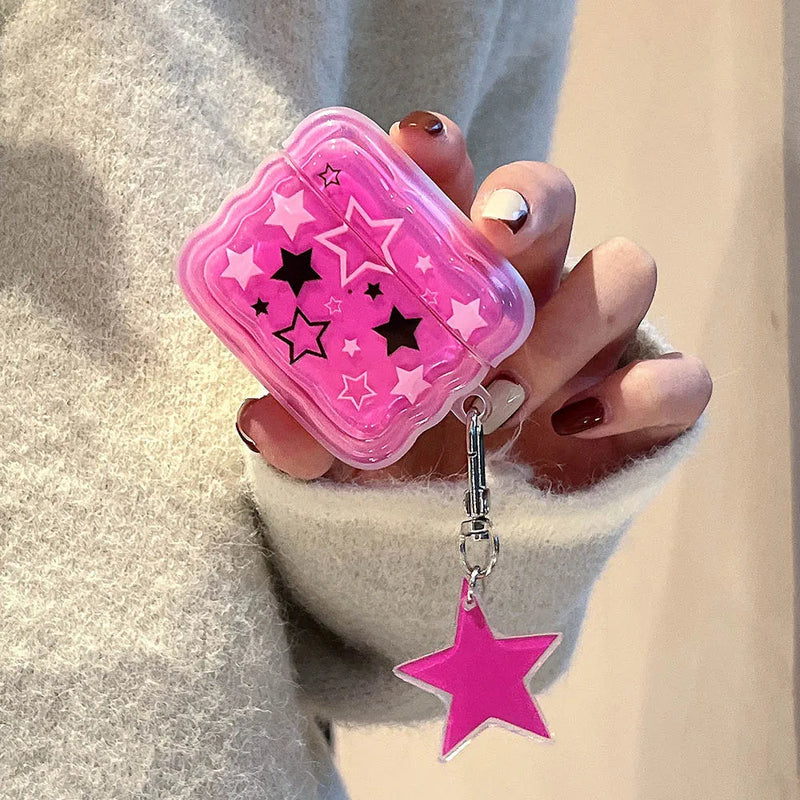 Pink Stars Jelly Sweet Girls Cover For Airpods 1 2 3 Pro 2 Earphone Coque Soft Case For Apple Airpod Pro with Ornament Keyring