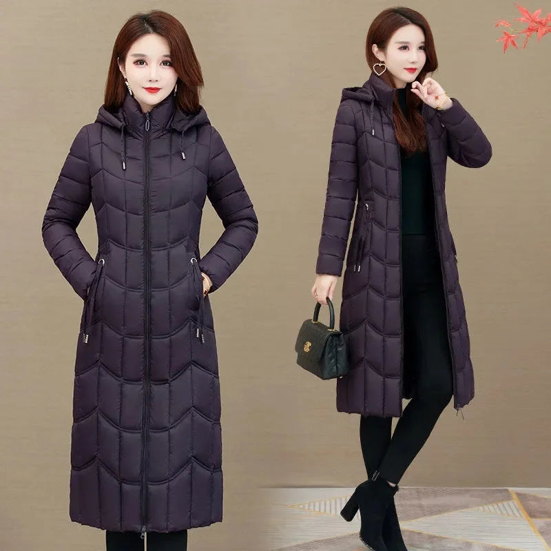 Winter Jacket Women X-long Thicken Down Coat with A Hood Straight Elegant Outerwear 2023 Korean Fashion Female Parkas