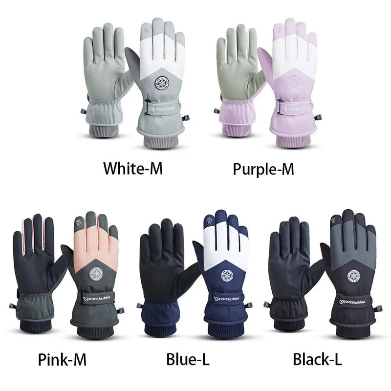 Non-slip Winter Fleece Touch Screen PU Leather Snow Gloves Ski Gloves Riding Gloves