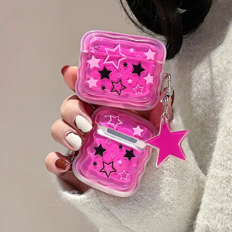 Pink Stars Jelly Sweet Girls Cover For Airpods 1 2 3 Pro 2 Earphone Coque Soft Case For Apple Airpod Pro with Ornament Keyring