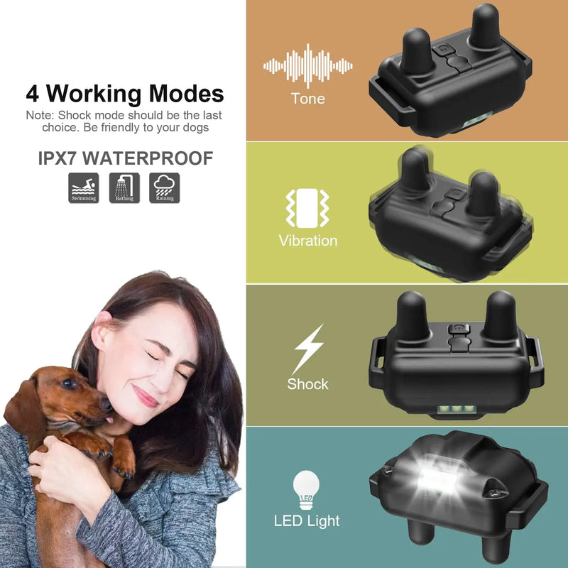 Adjustable Dog Training Collar Waterproof Rechargeable Anti Barking Shock Vibration Sound Collar With Remote Control for All Dog