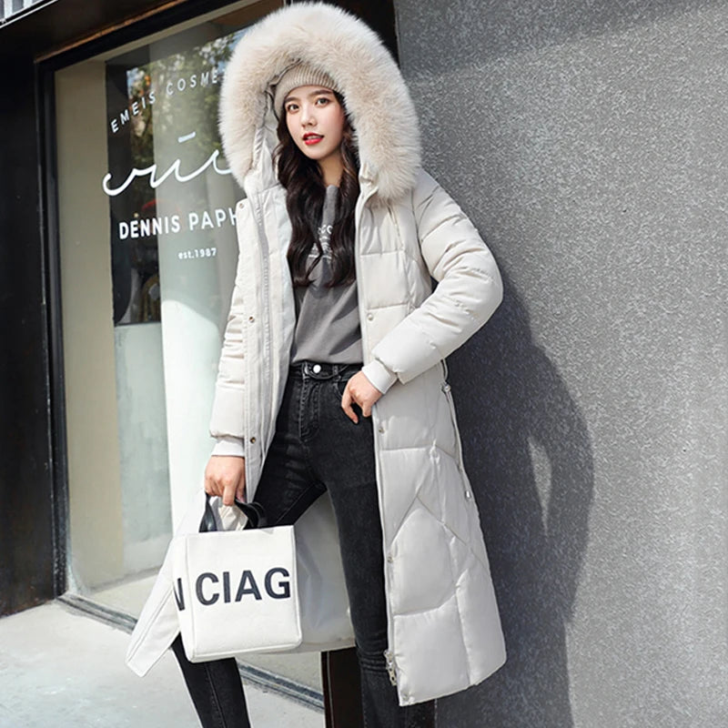 2023 New Korean Down Cotton CoatWomen Long Winter Puffer Parkas Thicken Warm Hooded Cotton-Padded Jacket Coat Zipper Overcoat