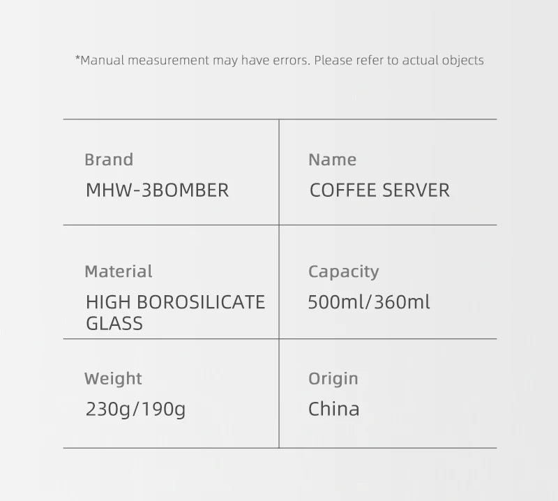 MHW-3BOMBER 360/500ML Coffee Server with Handle Clear Glass Hand Brewed Coffee Sharing Pot for Tea Beer Coffee Home Kitchen Tool