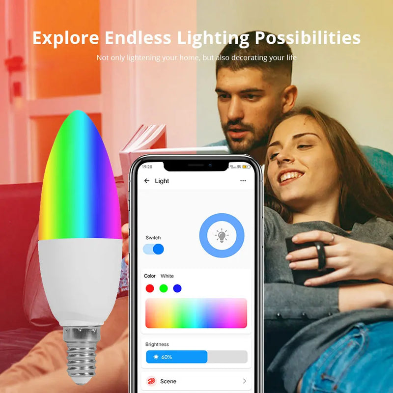 Smart Light Bulb WiFi/Zigbee E14 Dimmable Candle Lamp RGB+CW+WW 5W eWelink APP Voice Control Works With Alexa Google Home Alice