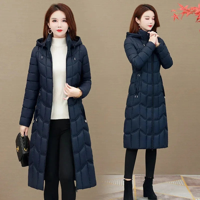 Winter Jacket Women X-long Thicken Down Coat with A Hood Straight Elegant Outerwear 2023 Korean Fashion Female Parkas