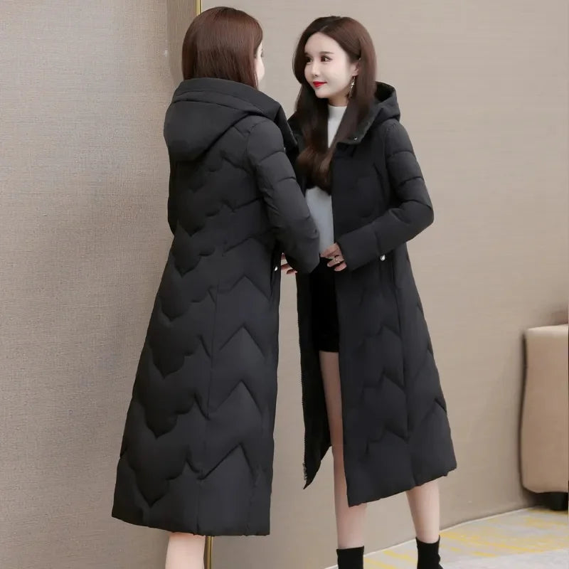 Women's Winter Coats Hooded 2024 New Casual Cotton Padded Jackets for Women Long Parkas Warm Slim Solid Color Winter Overcoat