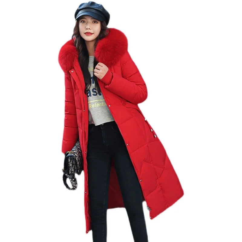 2023 New Korean Down Cotton CoatWomen Long Winter Puffer Parkas Thicken Warm Hooded Cotton-Padded Jacket Coat Zipper Overcoat