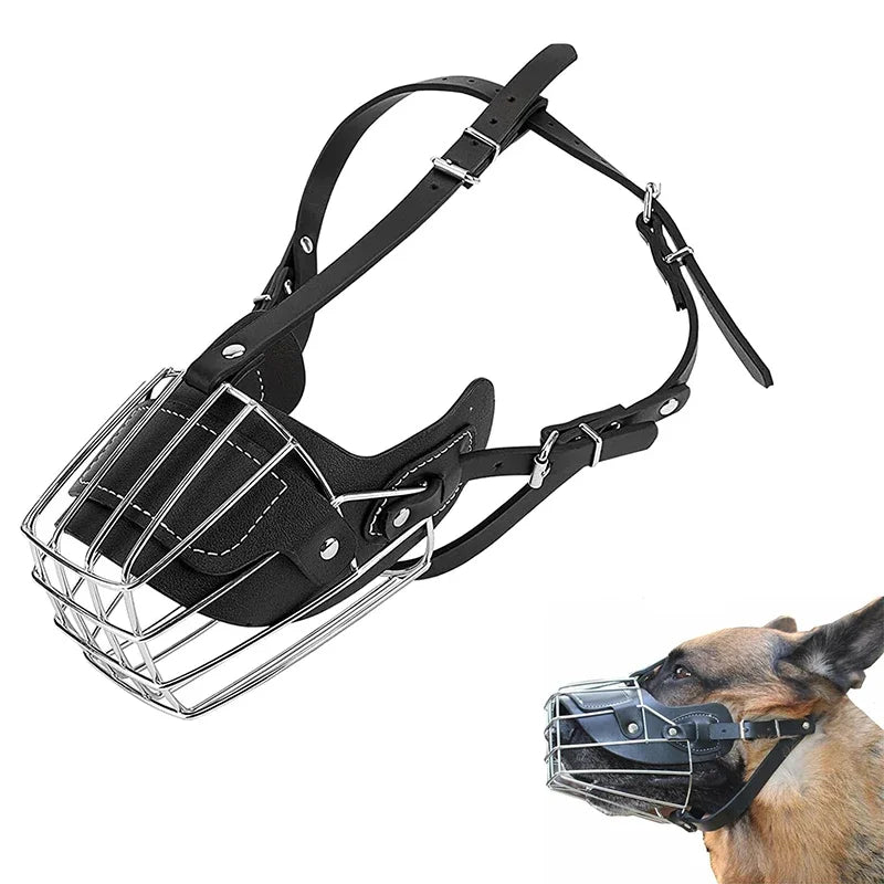 Dog Mouth Leather Protection Cover Adjustable & Breathable pet Metal Muzzle Anti-Bite Humane Basket Muzzle Dog Accessories