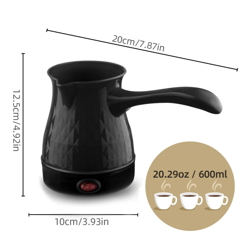 600ml Turkish Coffee Pot Greek Arabic Coffee Maker Portable 600W Stainless Steel Electric Tea Kettle with Anti Scald Handle