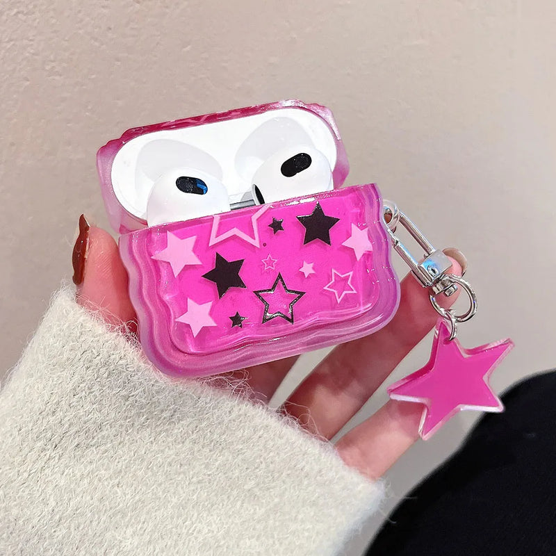 Pink Stars Jelly Sweet Girls Cover For Airpods 1 2 3 Pro 2 Earphone Coque Soft Case For Apple Airpod Pro with Ornament Keyring