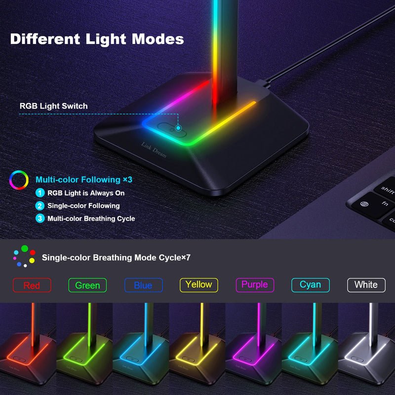 New Bee Z8 RGB Headphones Stand Holder Desk Gaming Headset with 2 USB Ports Cool Display Holder Non-Slip Rubber Base for Gamer