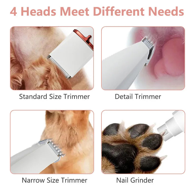 4 In 1 Pet Electric Hair Trimmer with 4 Blades Grooming Clipper Nail Grinder Professional Recharge Haircut for Dogs Low-Noise