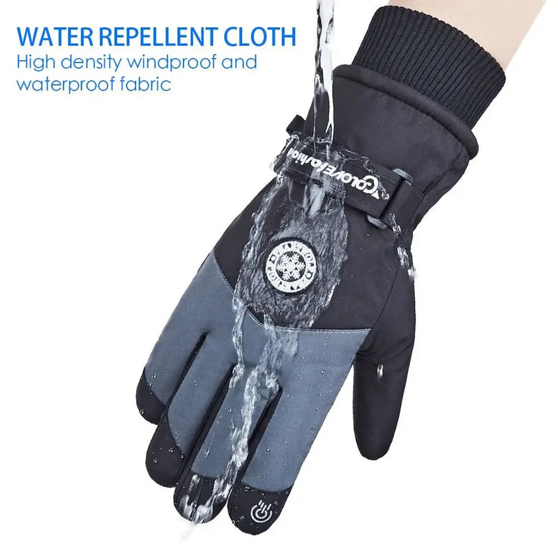 Non-slip Winter Fleece Touch Screen PU Leather Snow Gloves Ski Gloves Riding Gloves