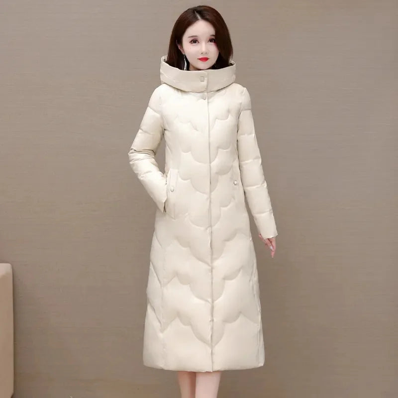 Women's Winter Coats Hooded 2024 New Casual Cotton Padded Jackets for Women Long Parkas Warm Slim Solid Color Winter Overcoat