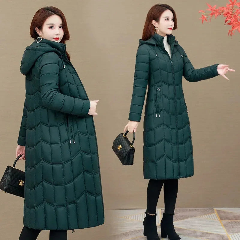 Winter Jacket Women X-long Thicken Down Coat with A Hood Straight Elegant Outerwear 2023 Korean Fashion Female Parkas