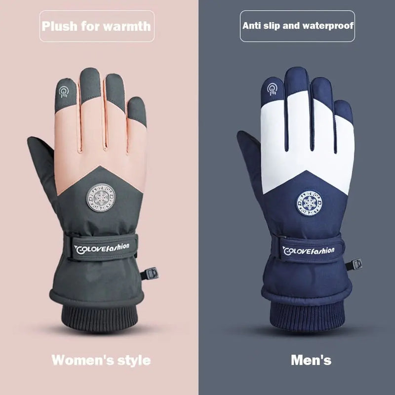 Non-slip Winter Fleece Touch Screen PU Leather Snow Gloves Ski Gloves Riding Gloves