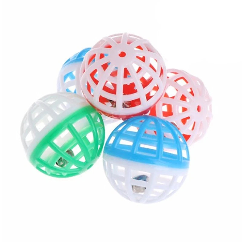 10pcs/set Plastic Cat Pet Sound Toy Cat Toys Hollow Out Round Pet Colorful Playing Ball Toys With Small Bell Cat Products