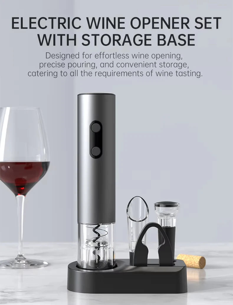 2024 New Smart Kitchen Accessories 4in1 Electric Wine Opener Gift Set with Wine Stopper,Wine Pourer,Storage Base