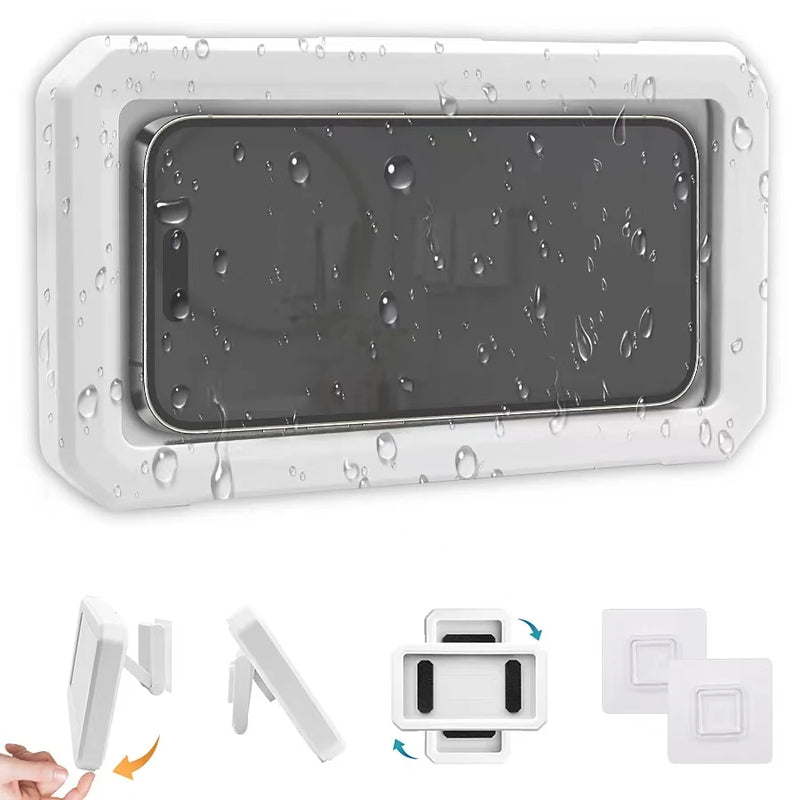 1pc Waterproof Wall Mounted Phone Case, No-Trace Hanging Phone Box, Bathroom Sealed Phone Holder, Wall Hanging Mobile Phone Stor