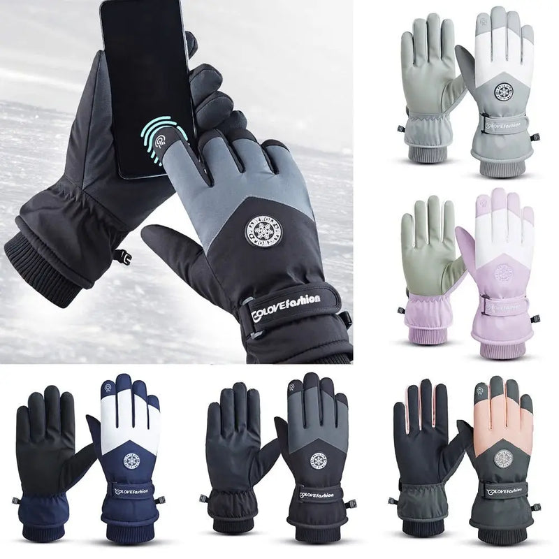 Non-slip Winter Fleece Touch Screen PU Leather Snow Gloves Ski Gloves Riding Gloves