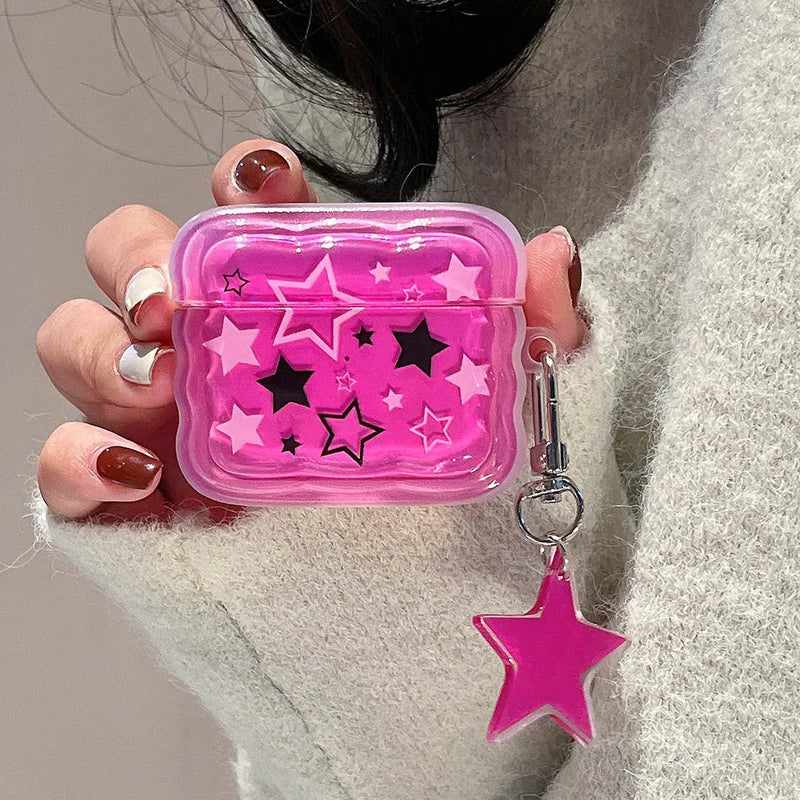 Pink Stars Jelly Sweet Girls Cover For Airpods 1 2 3 Pro 2 Earphone Coque Soft Case For Apple Airpod Pro with Ornament Keyring