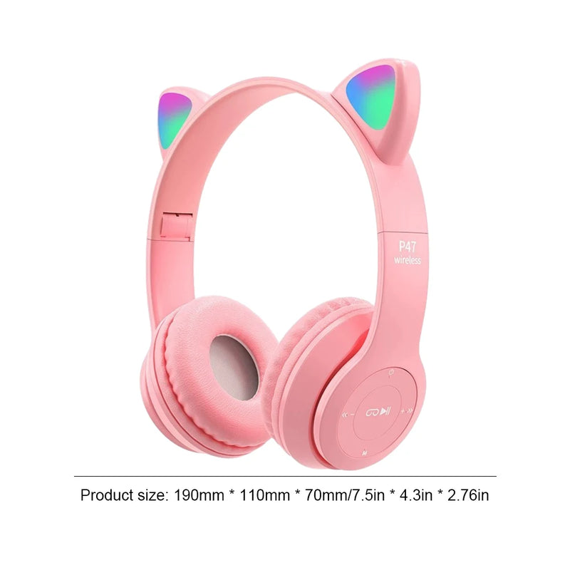 Flash Light Kids Children Headphone Voice Control Bluetooth-Compatible Pink Little Girl Earphone Gift Cartoon Phone Headset Gift