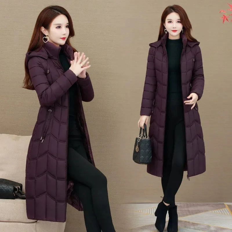 Winter Jacket Women X-long Thicken Down Coat with A Hood Straight Elegant Outerwear 2023 Korean Fashion Female Parkas