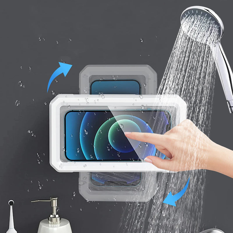 1pc Waterproof Wall Mounted Phone Case, No-Trace Hanging Phone Box, Bathroom Sealed Phone Holder, Wall Hanging Mobile Phone Stor