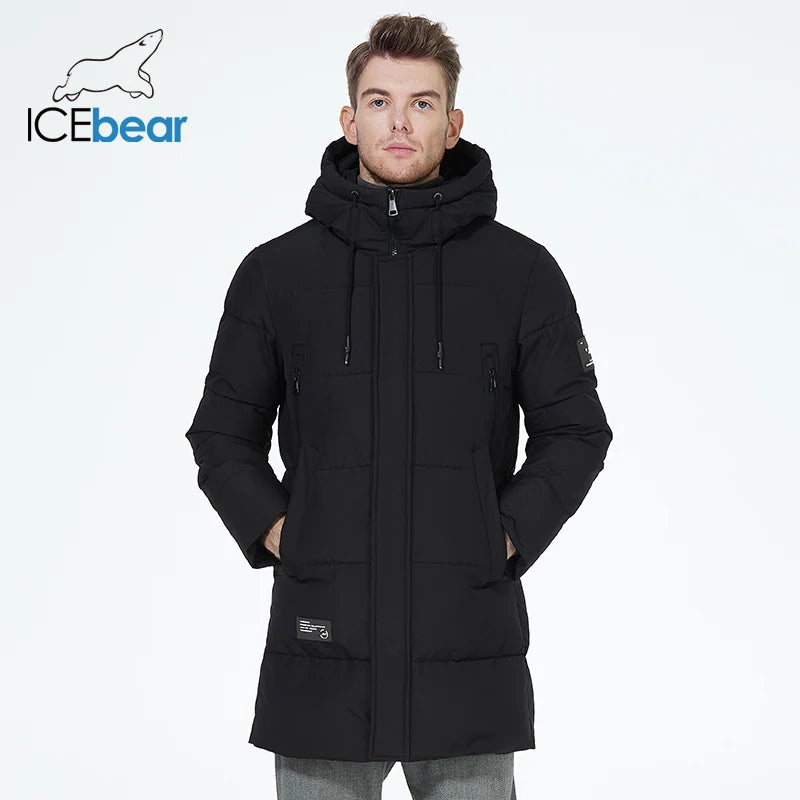 ICEbear 2023 winter  men's clothing thicken warm men's jacket hooded men's mid-length  coat fashionable cotton jacket MWD3061D