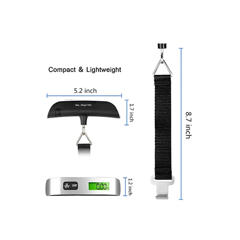 50kg/110lb Portable Electronic Hand Luggage Scale LCD Digital Display Balance Scale Suitcase Travel Weighs Baggage Weight Tool