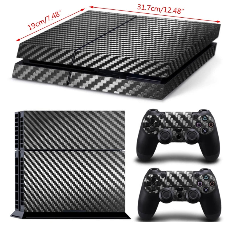 P9YE Console Carbon Fiber Skin Sticker Wrap Controller Dustproof Vinyl Cover Decal Protective for Case for Shell for PS4