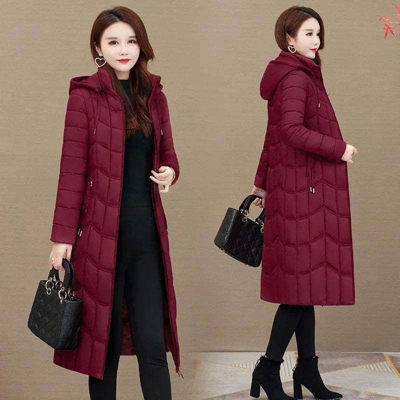 Winter Jacket Women X-long Thicken Down Coat with A Hood Straight Elegant Outerwear 2023 Korean Fashion Female Parkas