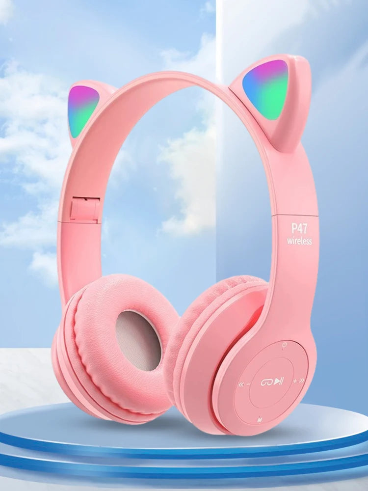 Flash Light Kids Children Headphone Voice Control Bluetooth-Compatible Pink Little Girl Earphone Gift Cartoon Phone Headset Gift