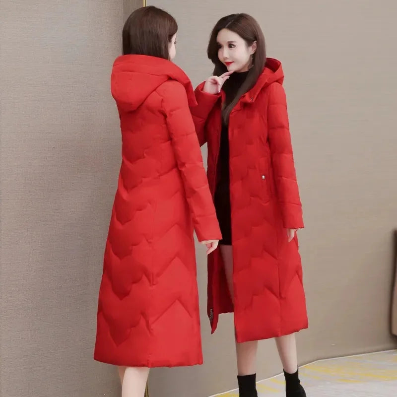 Women's Winter Coats Hooded 2024 New Casual Cotton Padded Jackets for Women Long Parkas Warm Slim Solid Color Winter Overcoat