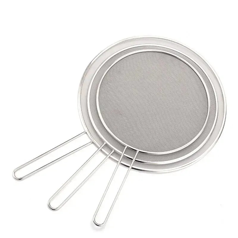 1pc Stainless Steel Oil Splash Screen Circular Oil Shield Hollow Handle Anti Scald Used For Deep Frying And Cooking